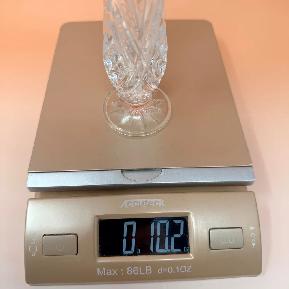 Vintage Cut Crystal Bud Vase 7 Inch Tall‎ Clear Glass Fluted Floral Vase